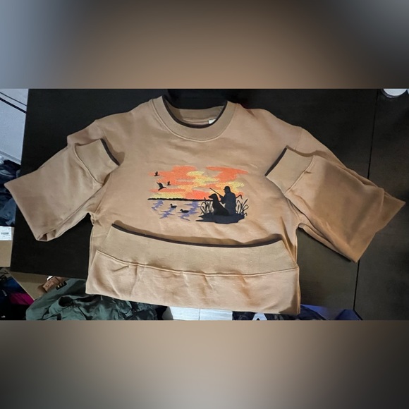 Embroidered crewneck duck hunt Tan Sz M - Picture 1 of 4